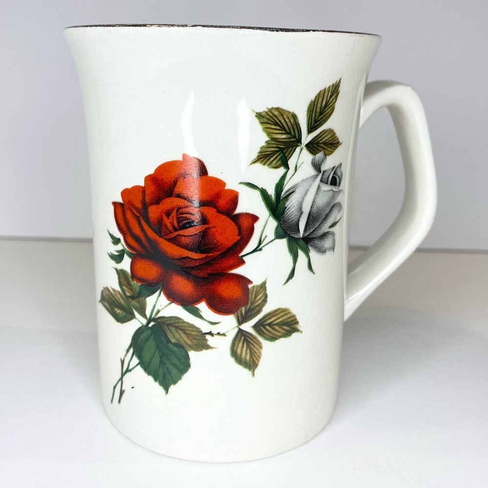 Staffordshire England Mug Rose Silver Trim Ceramic Royal Winton Taunton Vale Co